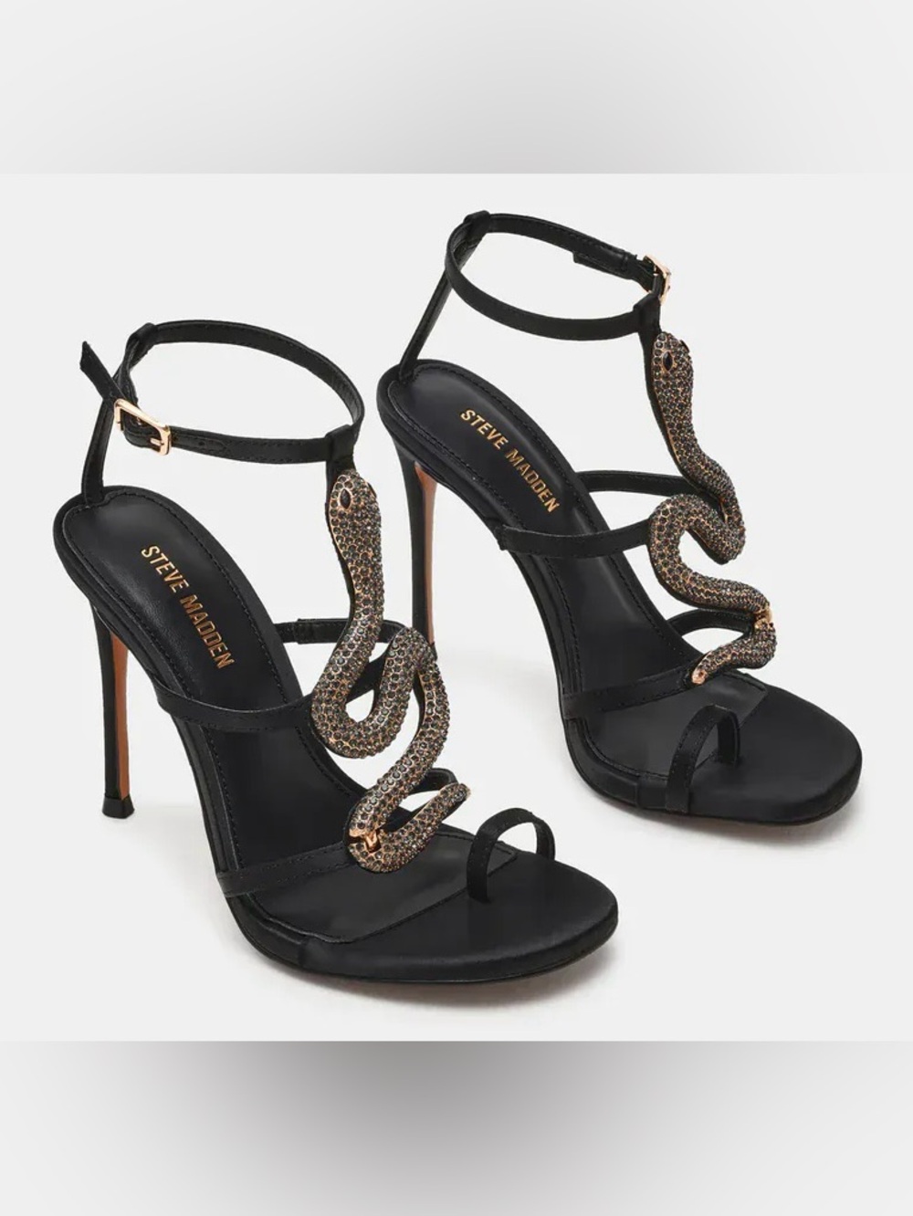 Steve Madden Python Embellished Stiletto Sandals Black Satin Size 10